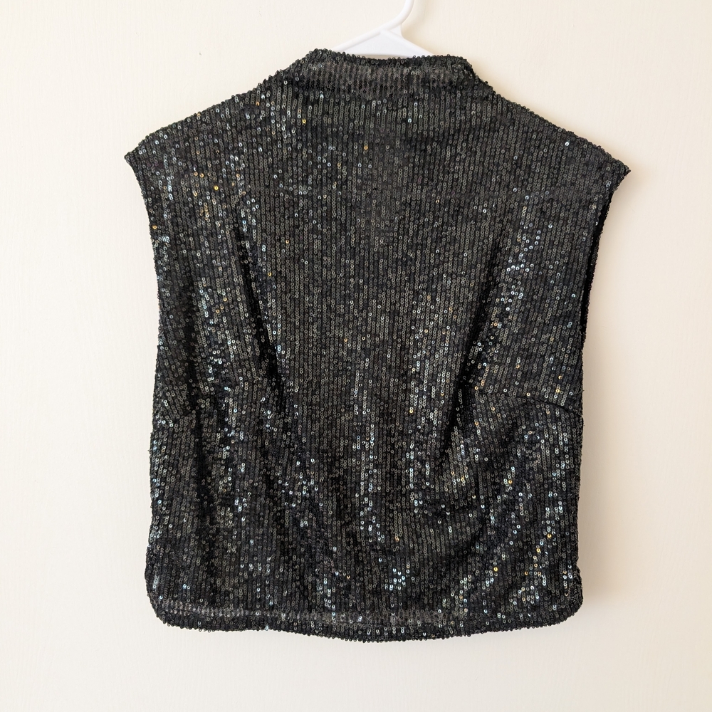 Anthropologie Womens XS Black Sleeveless Sequin Top Cocktail Party Formal Glam